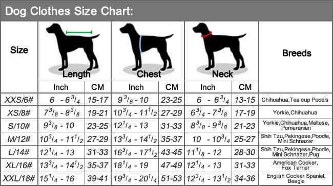 dog clothes size chart