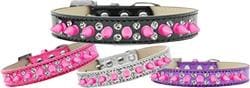 Double Crystal Pink Spikes Dog Collar