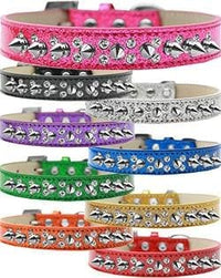 Thumbnail for Double Crystal Silver Spikes Dog Collar