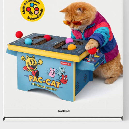 cat playing pac cat arcade game