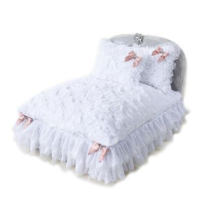 Enchanted Nights Dog Bed - White with Pink Trim