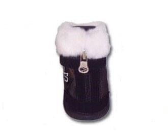 Faux Fur Tipped Hiker Style Dog Boots - Black