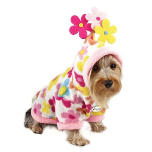 Floral Fleece Dog Hoodie with Flowers