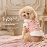 Thumbnail for Pink Tweed Pearl Dog Coat Vest with Faux Fur Trim