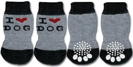 Grey Black I Love Dog Doggy Socks