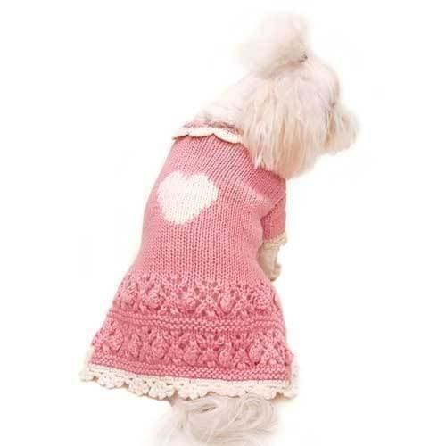 Hand Knitted Dog Sweater Dress - Pink Lady