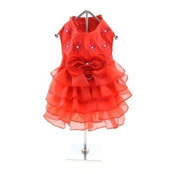 Holiday Harness Dog Dress - Red Satin