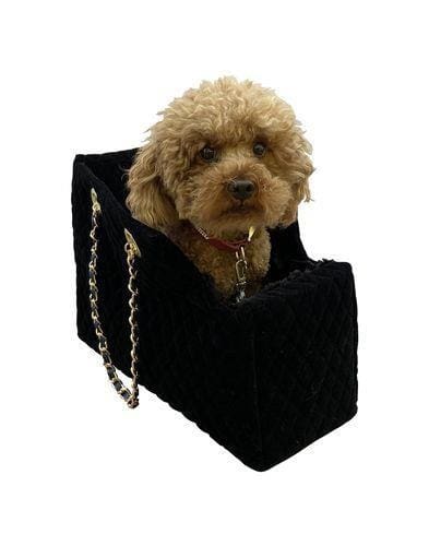 Kate Dog Carrier in Quilted Black Velvet