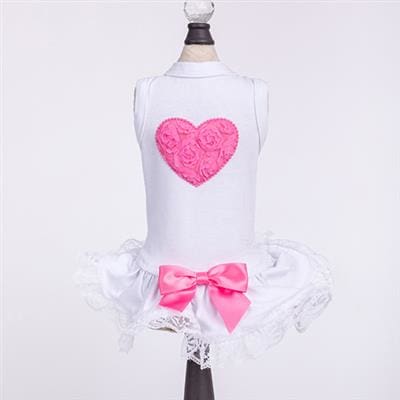 Lacey Puff Heart Dress - Hot Pink