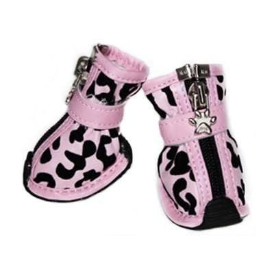 Leopard Print Fashion Dog Boots - Pink