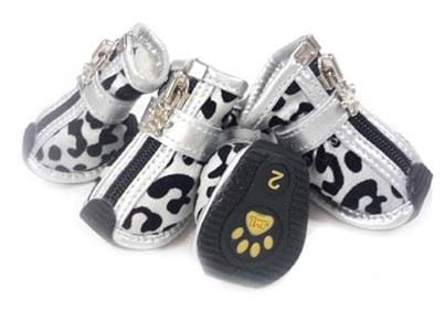 Leopard Print Fashion Dog Boots - Silver