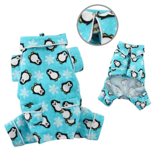 Penguins Snowflake Flannel Dog Pajama - Blue