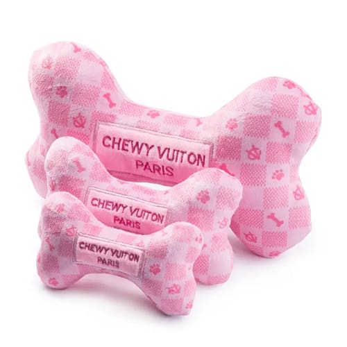 Pink Checker Vuiton Bone Dog Toy