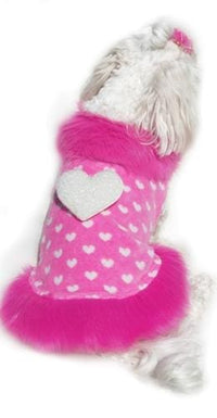 Thumbnail for Pink Fur Trim Dog Sweater