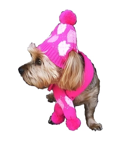Pink Hearts Hat and Scarf Set