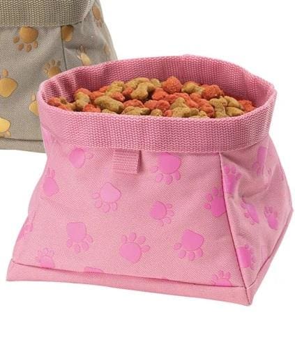 Pink Paw Print Dog Travel Bowl