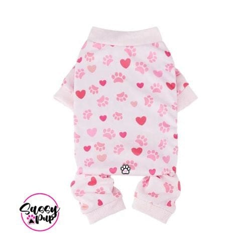 Pink Pet Pajamas with Hearts and Paw Prints