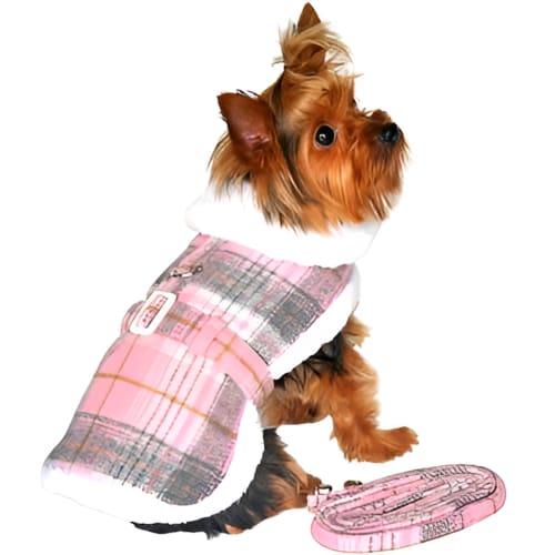 Plaid Fleece Lined Dog Coat - Pink