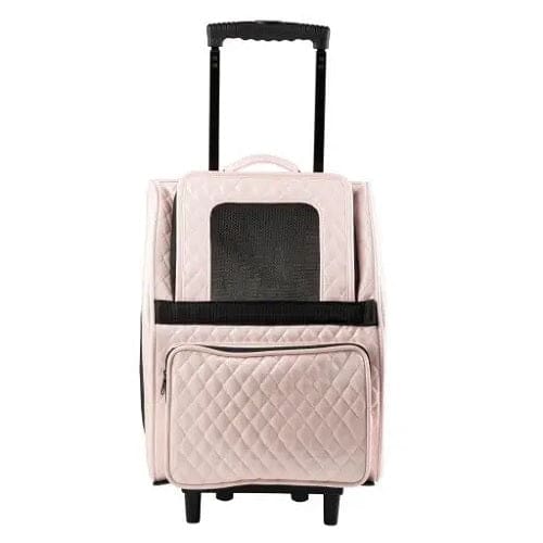 Quilted Luxe Rio Bag Dog Carrier On Wheels - Pink