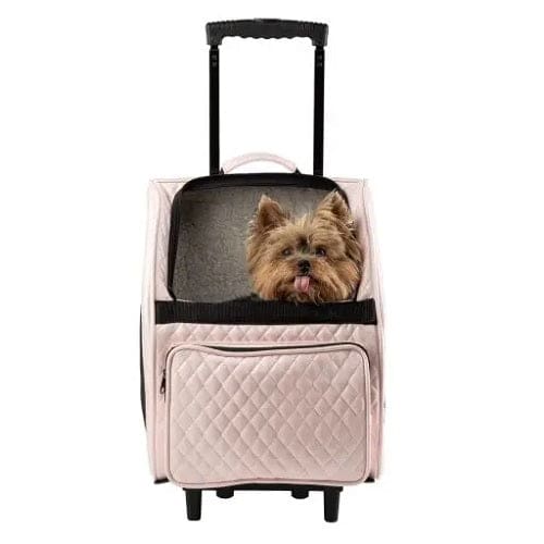 Quilted Luxe Rio Bag Dog Carrier On Wheels - Pink