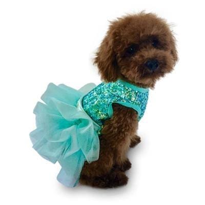 Sequin Fufu Tutu Dog Dress - Seafoam Tricolor