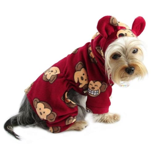 Silly Monkey Fleece Hooded Dog Pajama - Burgundy