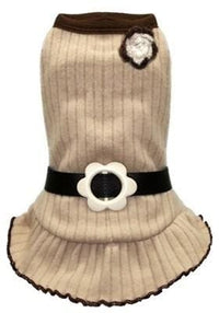 Thumbnail for Tan Blossom Soft Sweater Dog Dress