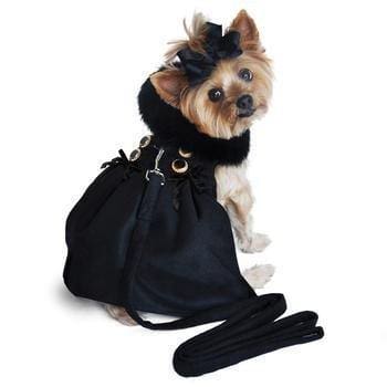 Wool Fur-Trimmed Harness Dog Coat - Black