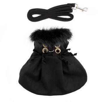 Wool Fur-Trimmed Harness Dog Coat - Black