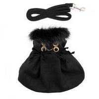 Thumbnail for Wool Fur-Trimmed Harness Dog Coat - Black