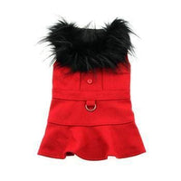 Thumbnail for Wool Fur-Trimmed Harness Dog Coat - Red